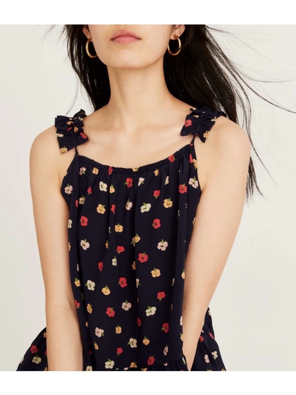 Madewell Navy Floral Silk Top